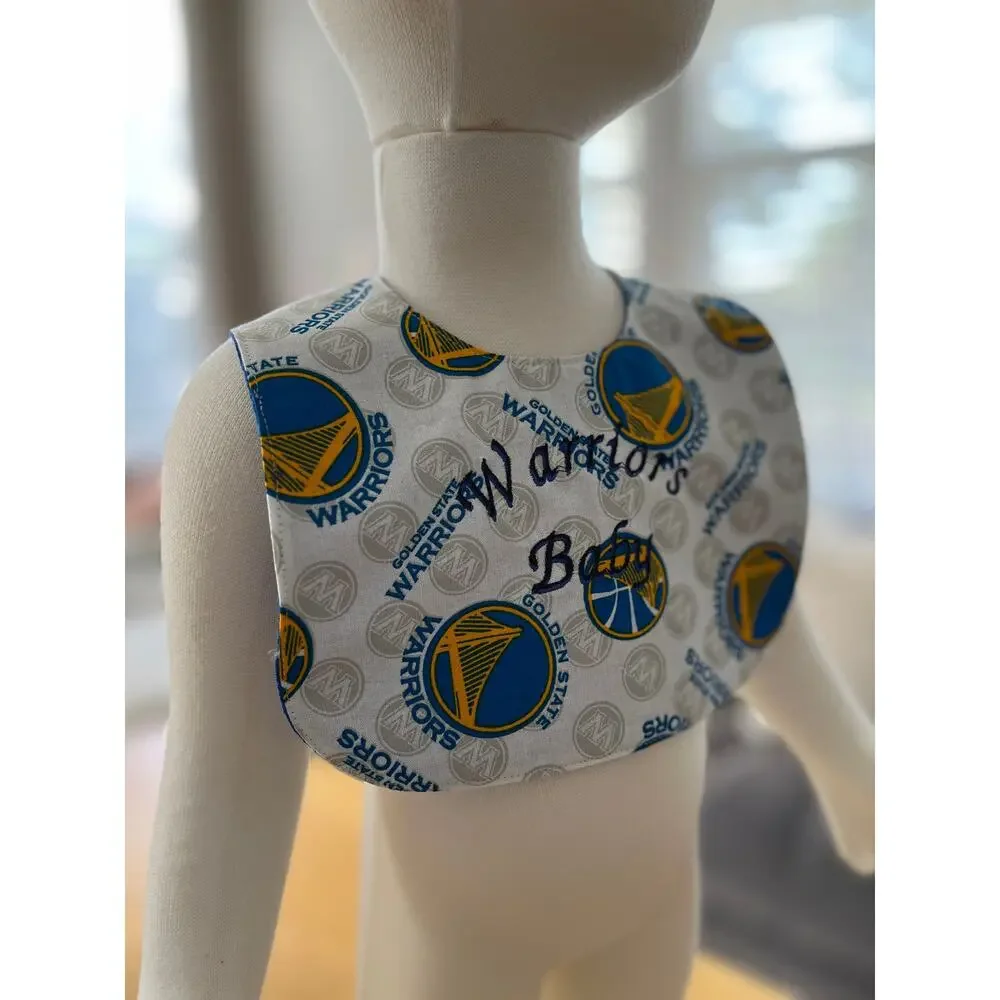 ✨Upcycled Golden State Warriors Baby Bib | Handmade  Reversible | One of a Kind✨